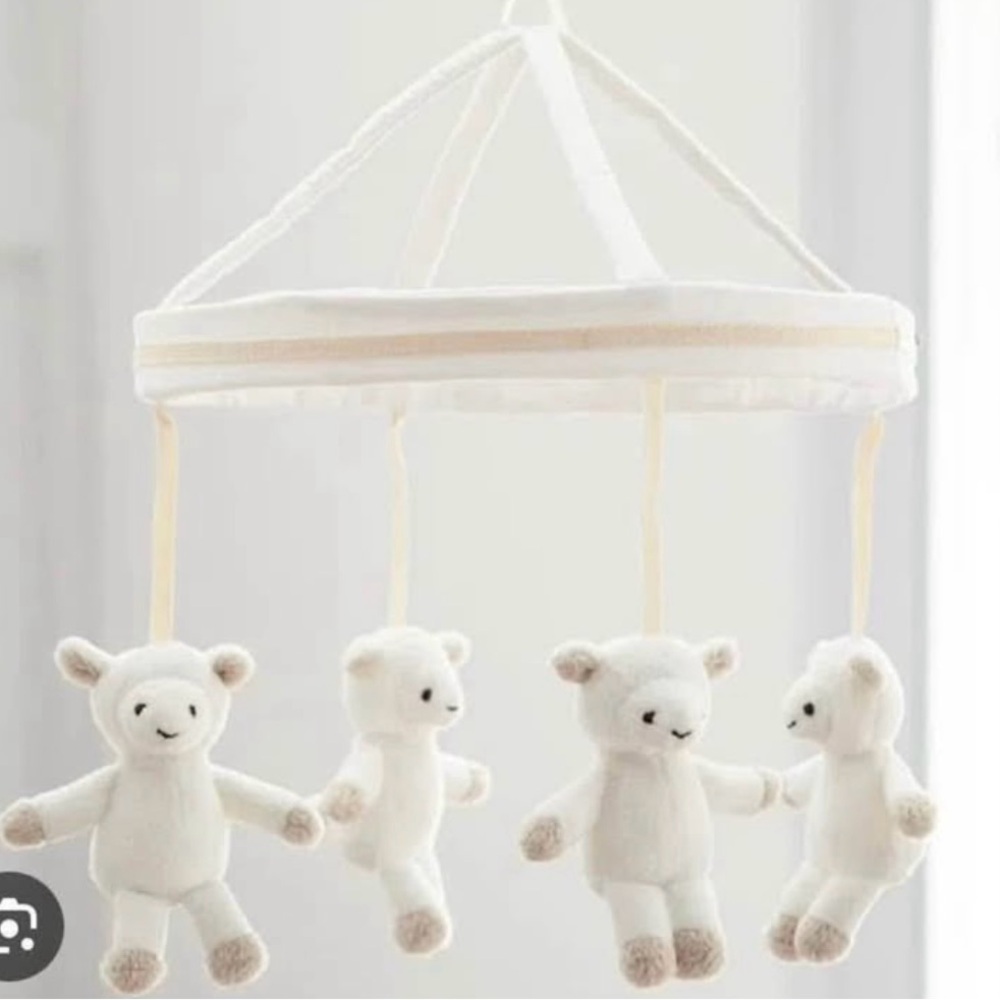 Pottery Barn Baby Lamb Crib Mobile & Wooden Mobile Arm